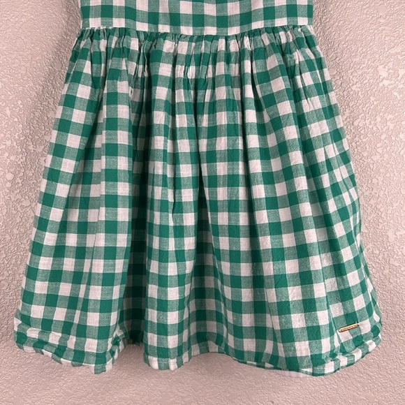 Tahari Girl's Gingham Checked Green & White Spring Fit & Flare Dress Size 6 - Picture 3 of 9